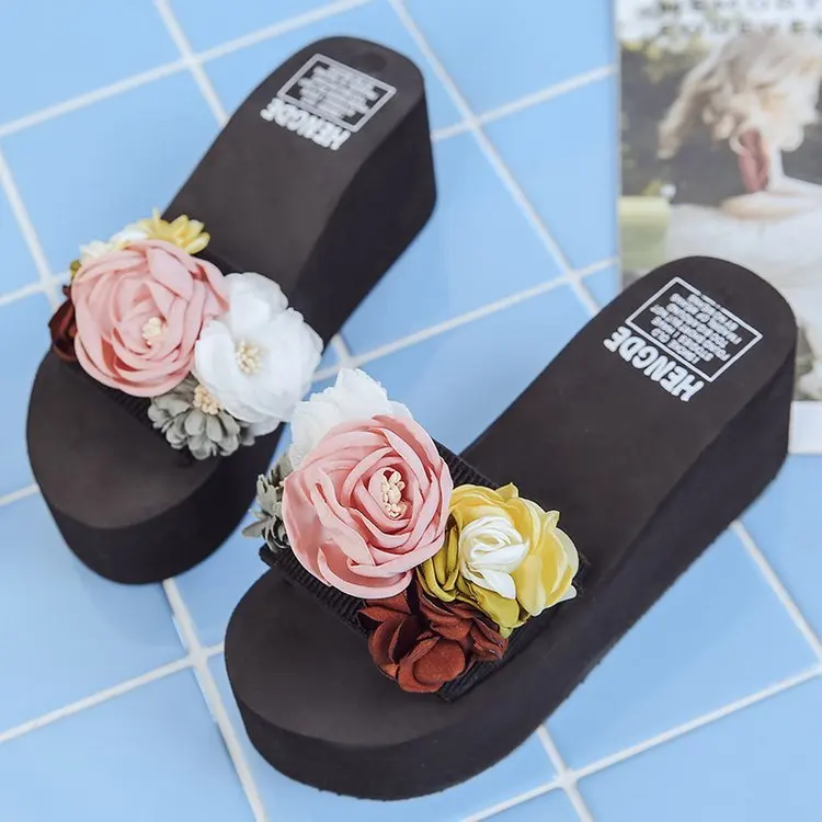 

35-41 Woman Wedge Slippers 3D Floral Memory Foam Soft Home Summer Ladies Indoor Slip-on House Anti-Skid Sandals