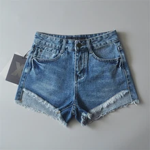 Летняя мода Стиль женский синий высокая талия джинсовые шорты женщины носили Повседневное заусенцев Джинсы с прорехами Шорты девушки горячие короткие