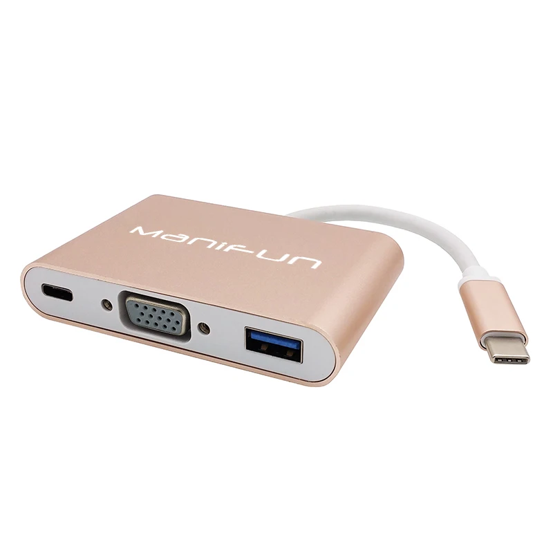 3-in-1 USB 3.1 Type C to VGA USB 3.0 Type-C Charger Adapter with Charging Video Converter for MacBook ChromeBook Pixel Projector (1)