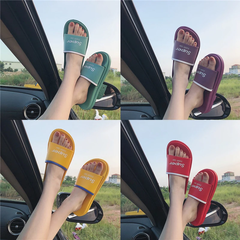 

European Brand Candy Shoes Women Jelly Slipper Sandals Super Comfortable Lady Slides Home Letter Print Slippers Woman Flip Flops