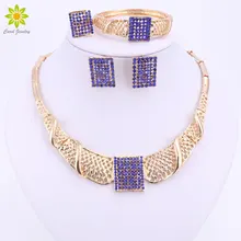 New Fashion Dubai Gold Color Jewelry Sets Blue Crystal Nigerian Wedding African Beads Jewelry Sets Dubai Design For Costume