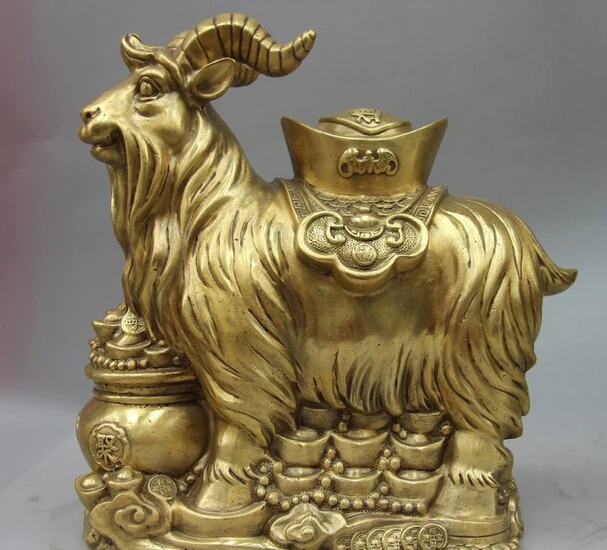 

Collectible bronze lion statue S1107 China Copper Brass Feng Shui Yuan Bao Wealth Treasure Bowl Bat Sheep Goat Statue