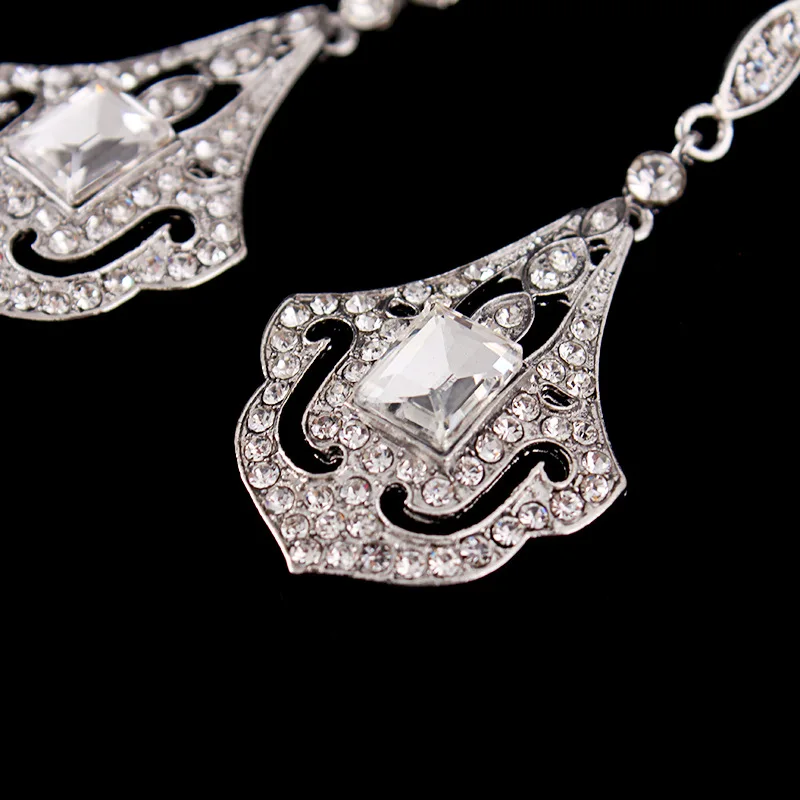 SLBRIDAL Art Deco Crystal Pearls Rhinestones Wedding Dangle Earrings Bridesmaids Earrings Bridal Drop Earrings Women Jewelry