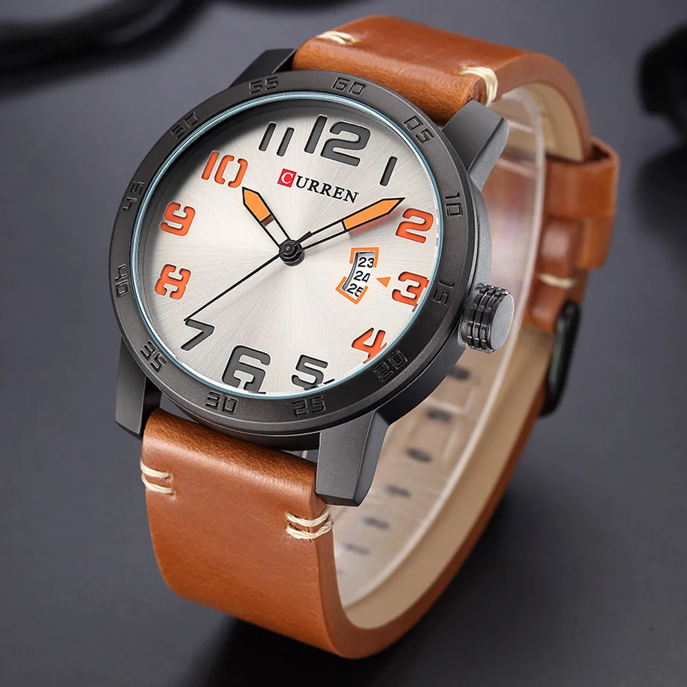 Мужские кварцевые часы Curren армейские спортивные с кожаным ремешком|clock brand|clock