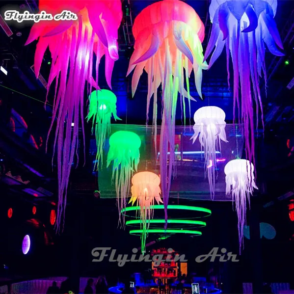 

Customized Hanging Lighting Inflatable Party Balloon 2m/3m Height Ingenious White Jellyfish For Concert And Stage Decoration