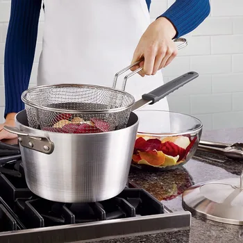 

9" Medium Stainless Steel Deep Fry Basket Round Mesh French Chip Frying Serving Presentation With Detachable Handle Colander