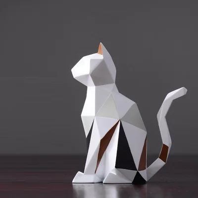 Modern Resin Origami Rabbit Cat Statues Art Sculpture Geometric Animals Crafts TV Cabinet Office Garden Decoration R855 - Цвет: 16x8x19cm