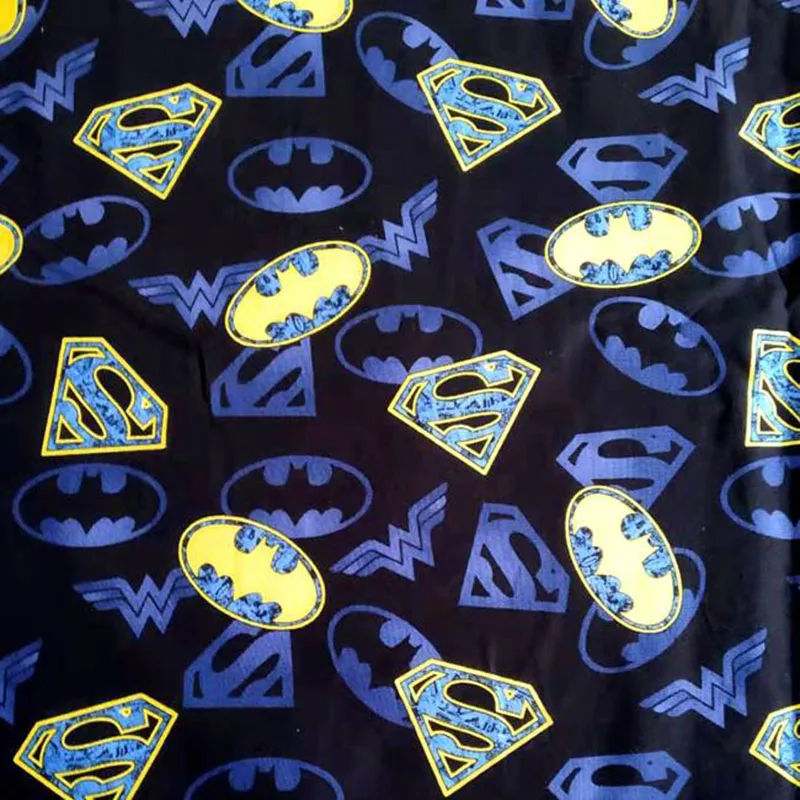 Ширина 140 см, хлопковая ткань с принтом логотипа Супермена, принт логотипа Бэтмена, хлопковая ткань для шитья, Лоскутная Одежда для детей, сделай сам