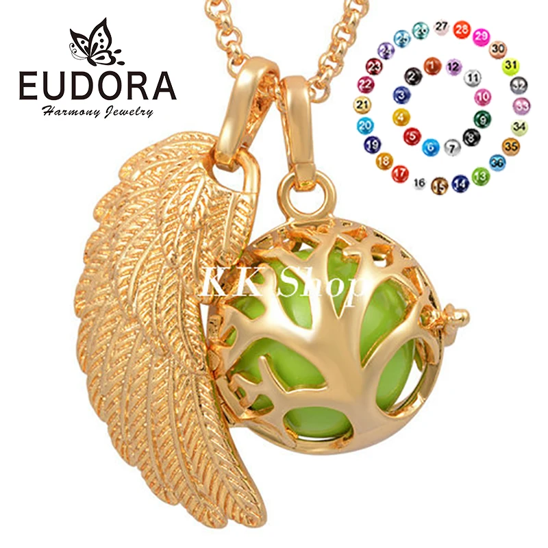 

Eudora 20 mm Harmony Chime Ball Pendant Gold Family Tree Angel Caller Mexican Locket Bola Stainless Steel Necklace Jewelry FH125