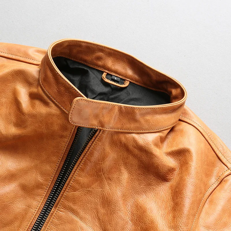 90% OFF A1795 Read Description ! Asian size super quality men's genuine cow leather coat cowhide leather rider jacket