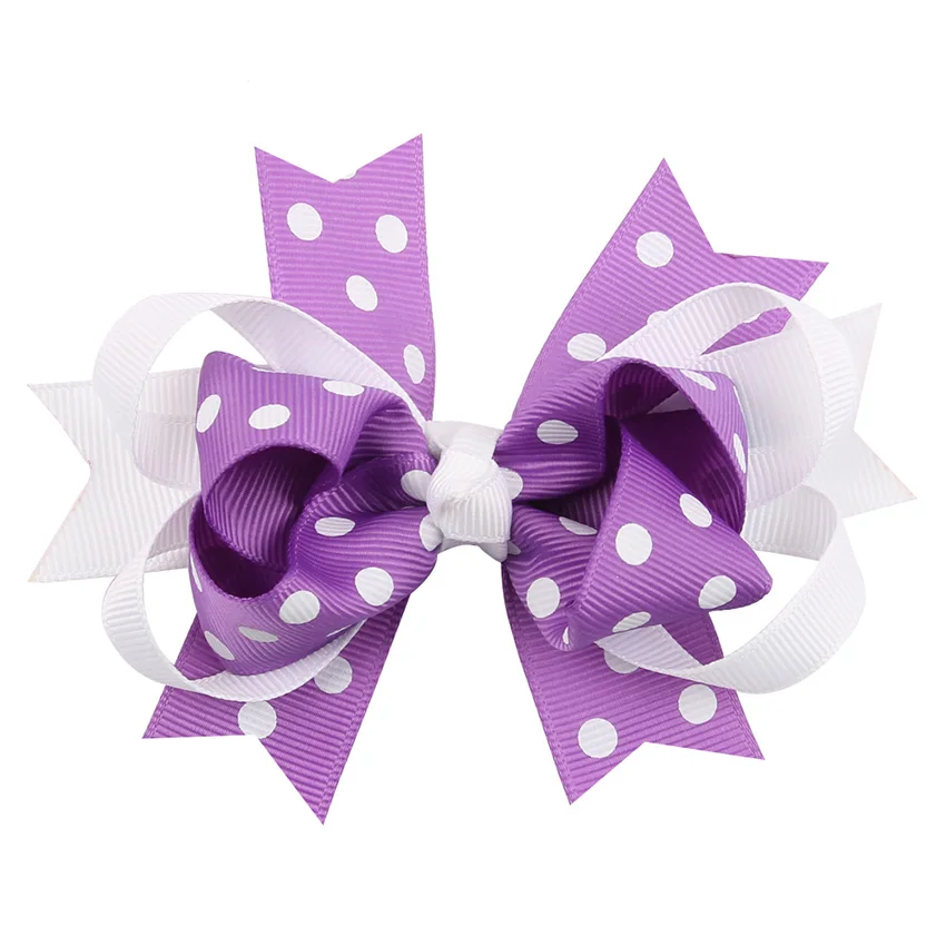 1PCS Big Polka Dots Heart Ladybug Flower Print Ribbon Hair Bow Hairpins For Kid Girls Hair Clip Boutique Hair Accessories DES (2)