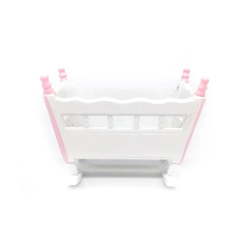 

Funny Toys 1:12 Miniature Dollhouse Furniture White Wooden Baby Nursery Cradle Bed Crib Mini Doll House Accessories Decor