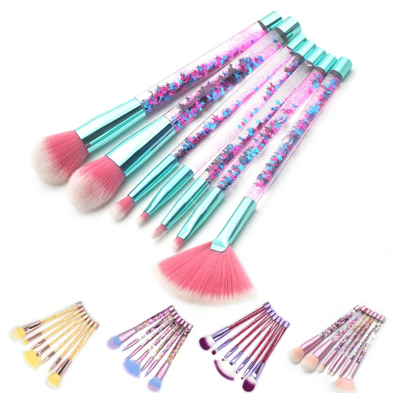 

New Glitter Crystal Makeup Brush Set 7pcs Liquid quicksand Diamond Professional Brushes Concealer Foundation Eyeshadow Brushes