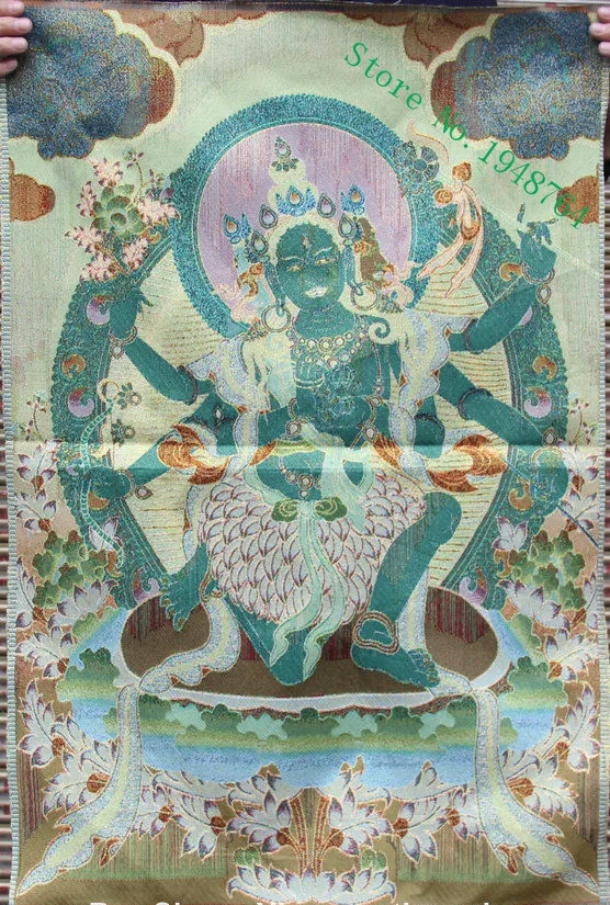 36" Tibet Cloth Silk Buddhism Namgyalma 3 Head 6 Arm Thangka Tangka Mural 