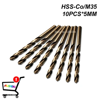 

10Pcs Set 5MM Cobalt HSS Twist Drill M35 Stainless Steel Tool Twist Drill Bit Whole Ground Metal Reamer Power Tools