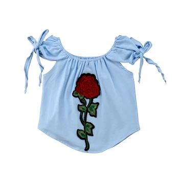 

Embroider Rose Flower Toddler Kids Girl Clothes Short Sleeve Cotton T-shirt Tee Tops Clothes
