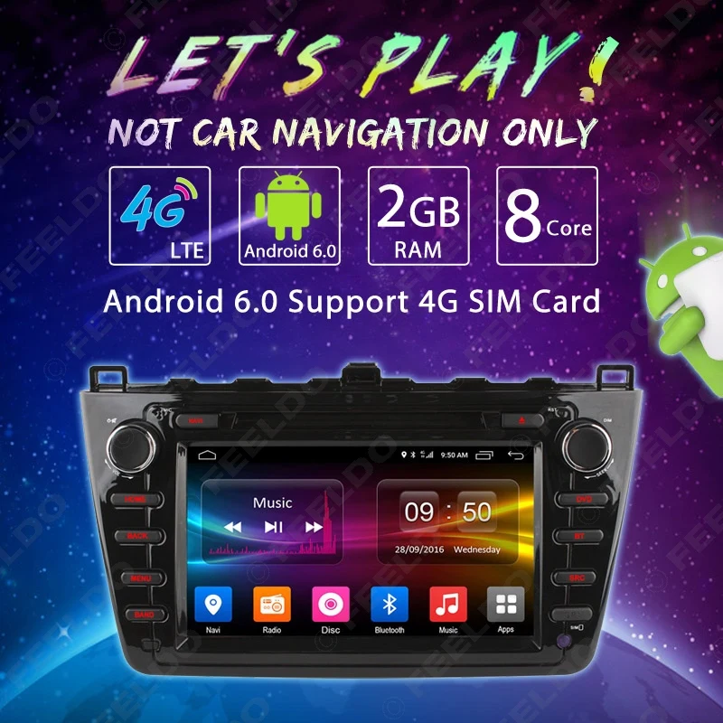 FEELDO " Android 6,0(64bit) DDR3 2G/32G/4 аппарат не привязан к оператору сотовой связи автомобильный DVD gps радио головное устройство для Mazda6(GJ 2008~ 2012)# 4526-F8-GY