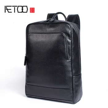 

AETOO Casual business leather backpack wear large capacity men and women leather computer backpack student bag