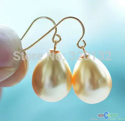 

16x12mm golden DRIP SOUTH SEA SHELL PEARL DANGLE EARRING WHOLESALE 4pcs (2Pair) 18K Gold Plated Hook Earrings Free Shiping