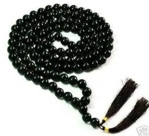 

shipping 108 Tibetan Buddhist Black Agate Prayer Beads Necklace 10mm