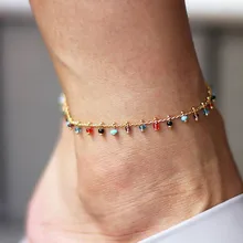 Moda renkli kristal boncuklar damla halhal kadınlar için Boho altın renk zincir ayak bileği bilezik ayak bilezik okyanus plaj ayak takısı