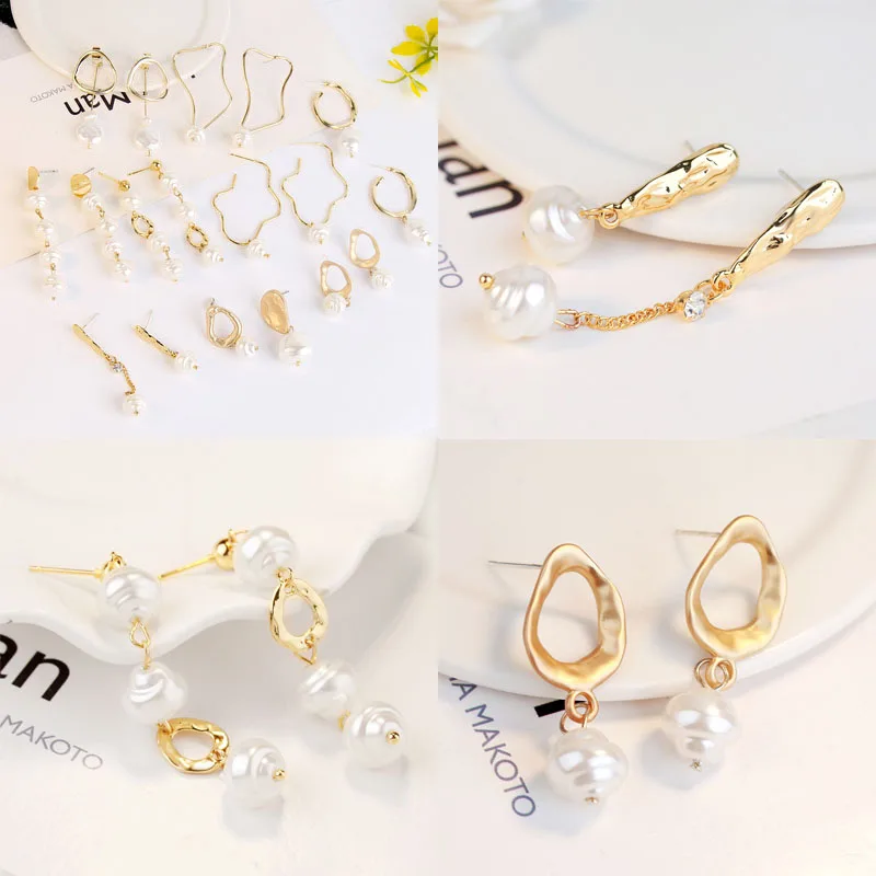 

2019 Minimalist Irregular Gold Color Imitation Pearl Earrings Korean Small Special shape Pendant Earrings Women Fashion Jewelry