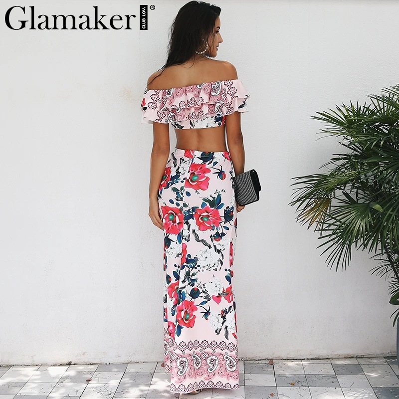Женское пляжное платье с открытыми плечами Glamaker из двух частей оборками и
