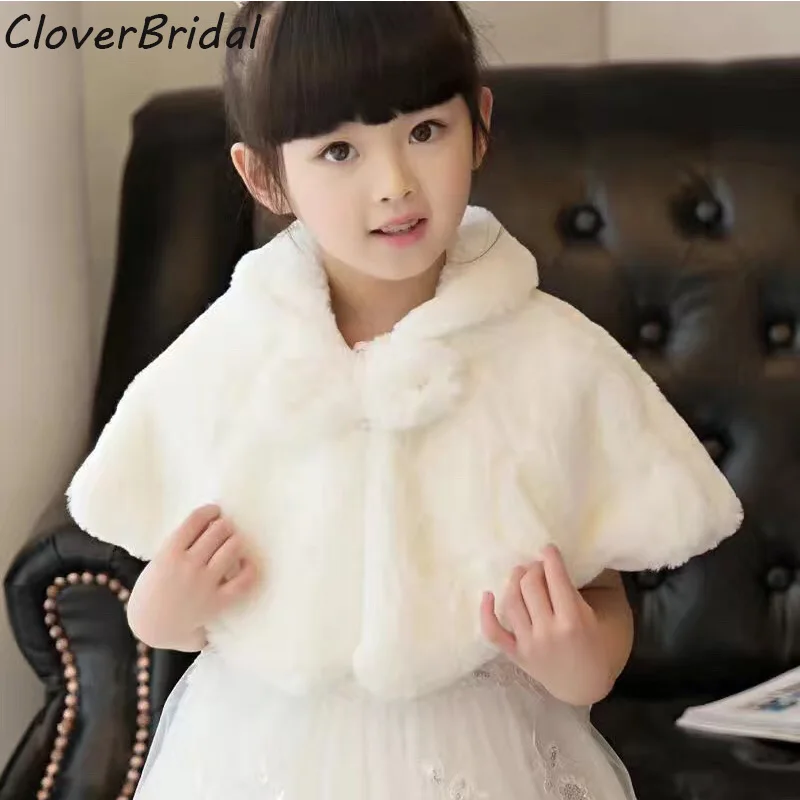 Детское зимнее пальто для свадьбы с цветочным узором для девочек, детское меховое болеро, свадебная накидка цвета слоновой кости, теплая меховая куртка для маленьких девочек
