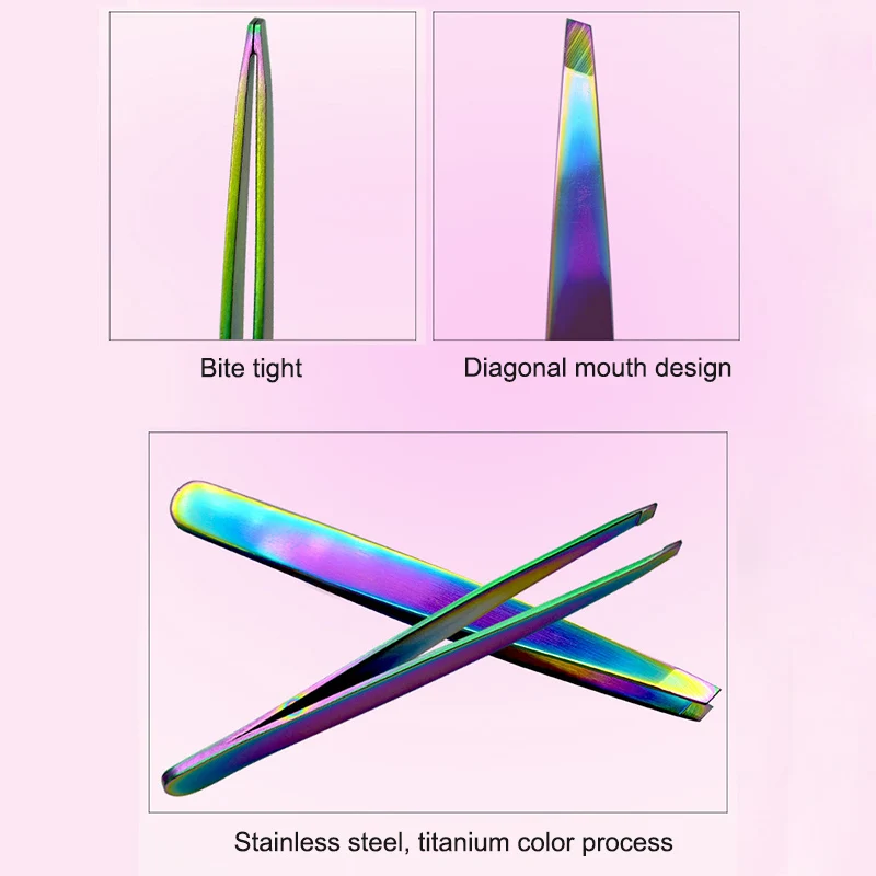 

Rainbow Eyebrow Tweezer Stainless Steel Slant Tip Hair Remover Eyebrow Clip Beauty Makeup Tool 998
