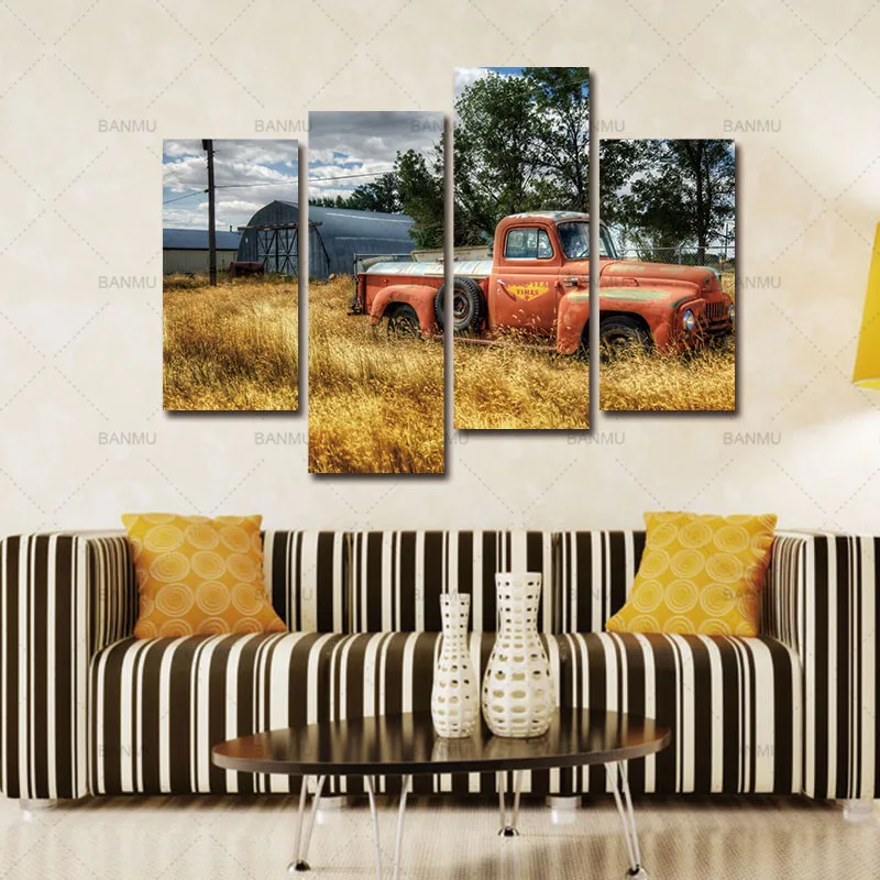 Холст картины для дома современный decorationcar в красный Ёлки и сухой травы поле