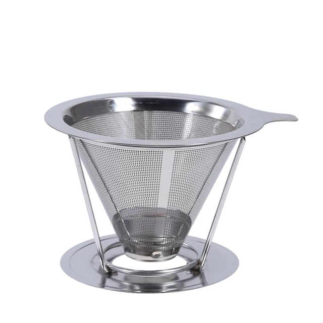 Best Price Reusable Coffee Filter Holder Sets Stainless Steel Tea Coffee Filter Baskets Metal Mesh Cone Funnel Brew Drip Coffee Tea Tools