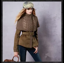 2017 Winter Women Jacket Sweater Patchwork Belt Jacket Coat Fashion coat