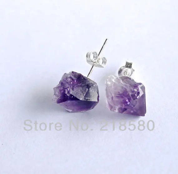 

H-CE18 Healing Crystal Quartz Raw Amethst Post Earrings Studs