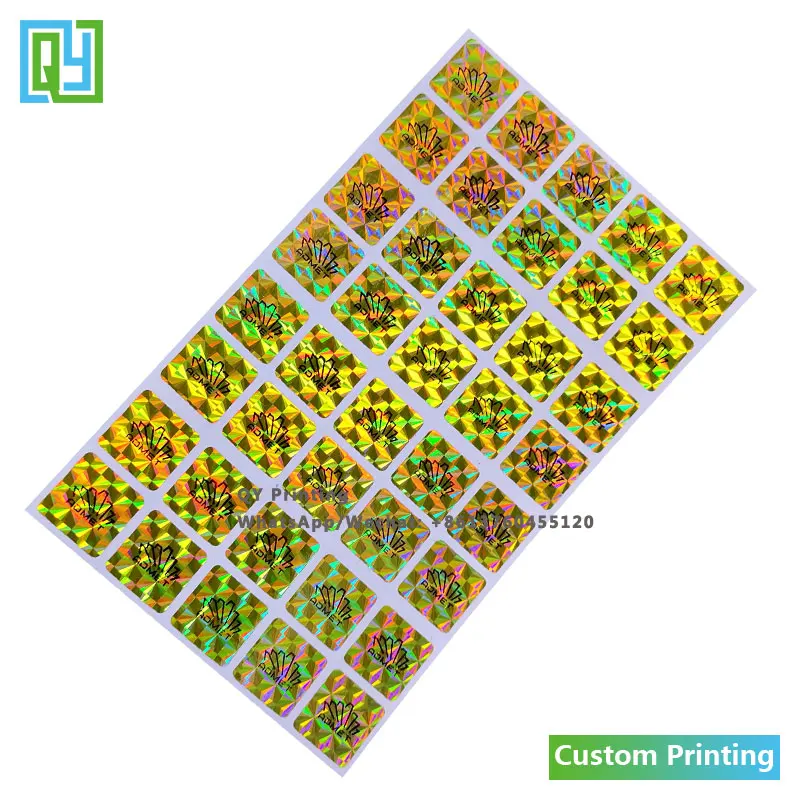 10000pcs 16x16mm 무료 배송 사용자 정의 인쇄 골드 레이저 호 일 물개 3D 황금 인쇄 보안 포장 브랜드 이름 로고 레이블