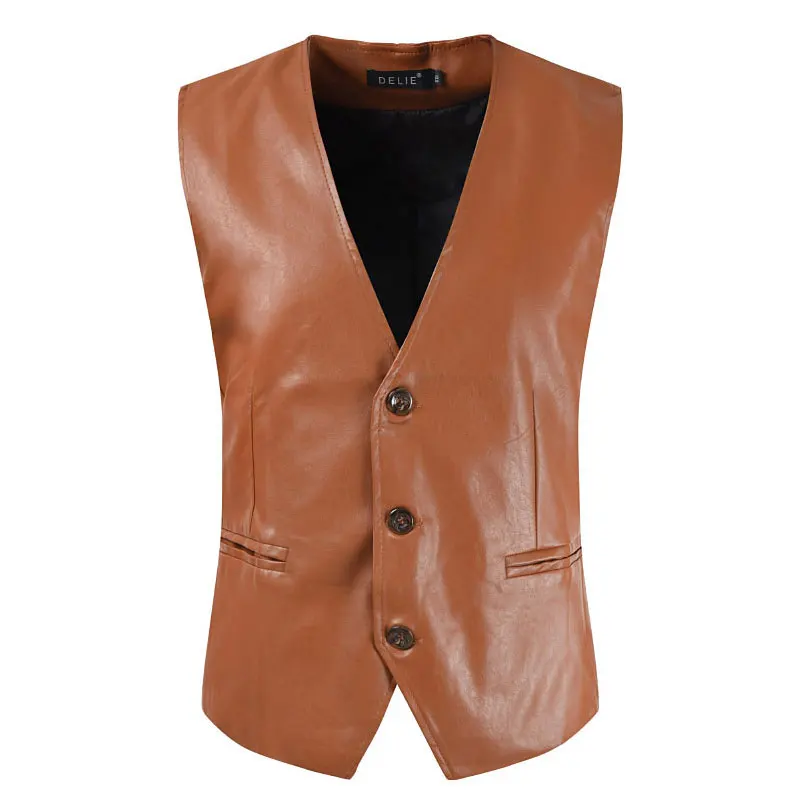Men's PU Leahter Waistcoat Vest Business Casual Party Wedding | Мужская одежда