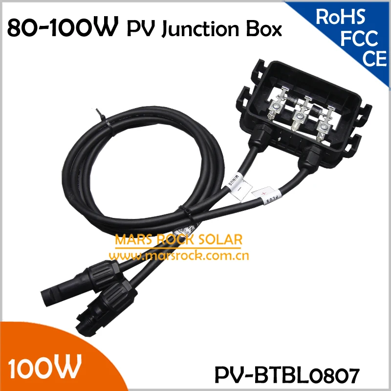 

80-100W Junction Box Solar, IP65 Waterproof, Plastic Solar Connection Box,2 Diodes,MC4 Connector,90cm Cable,PV Junction Box 100W