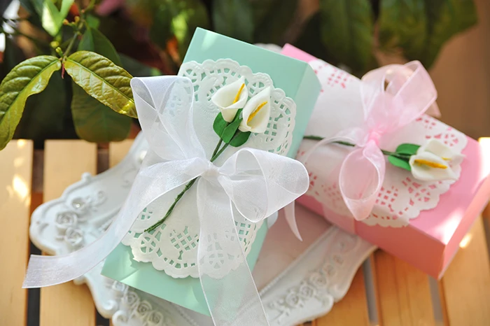 20 шт./партия Синий Розовый с лентой цветок свадебный подарок Коробки Baby Shower вечерние пользу коробки объявление беременности