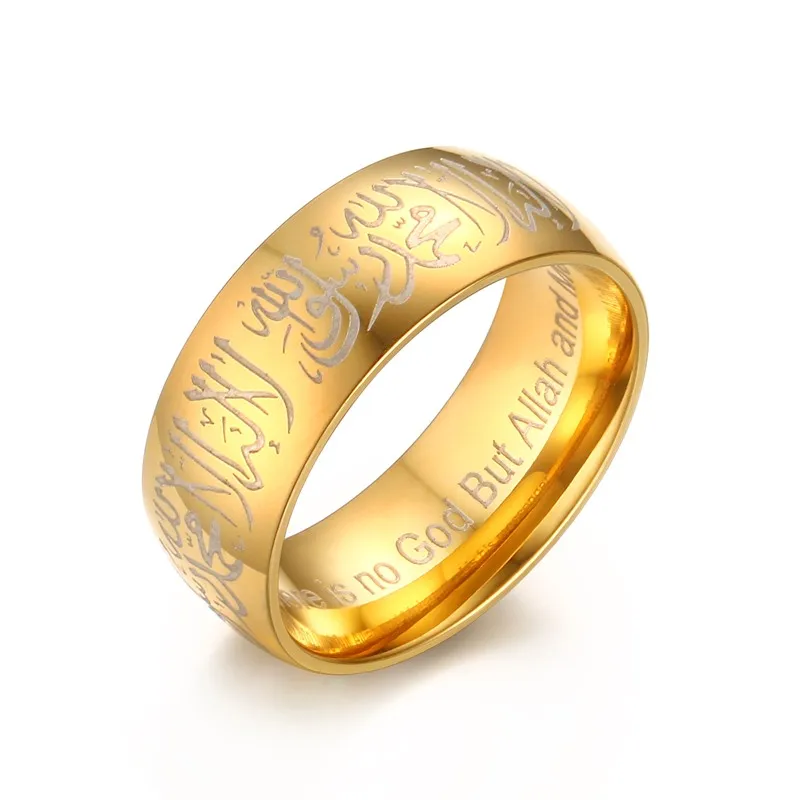 True Religious Mens Rings Gold Tone Islamic Muslim Jewelry Arabic