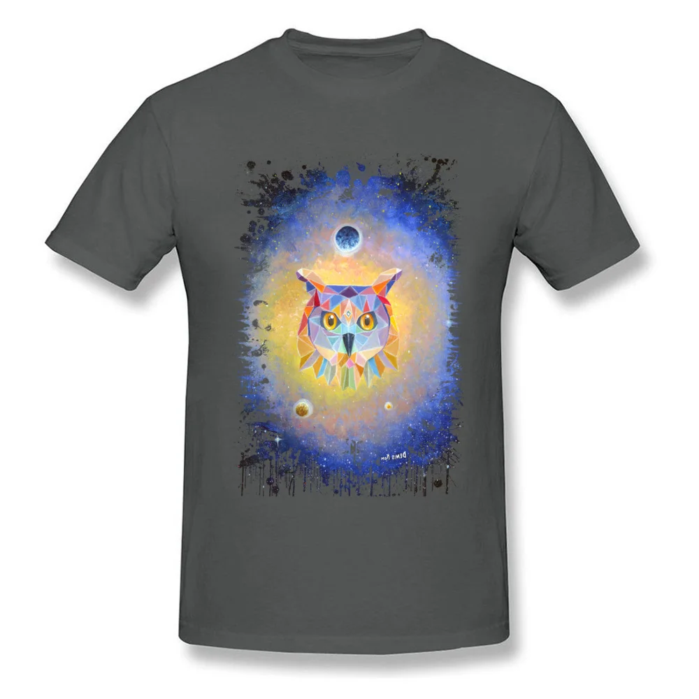 Geometric owl Men's 2018 New Cool Tops Shirt O-Neck Labor Day Pure Cotton Tshirts Birthday Short Sleeve Tops & Tees Geometric owl carbon