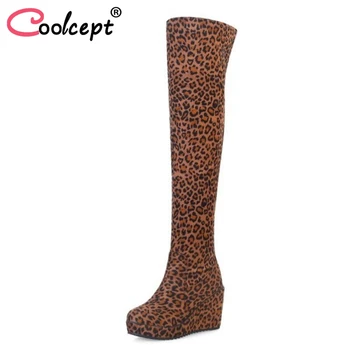 

Coolcept High Wedges Women's Boots Winter Warm Over Knee Boots High Platform Shoes Woman Fashion Sexy Ladies Shoes Size 34-39