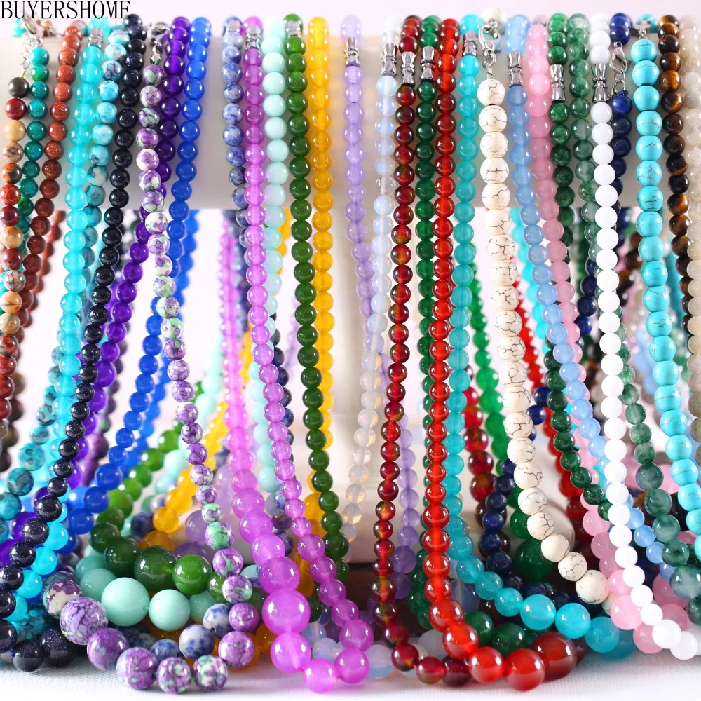 

Handmde Women Jewelry 6-14MM Natural Stones Round Beads Green Malachite Howlite Porcelain Sodalite Necklace 18" 1Pcs RE009-103