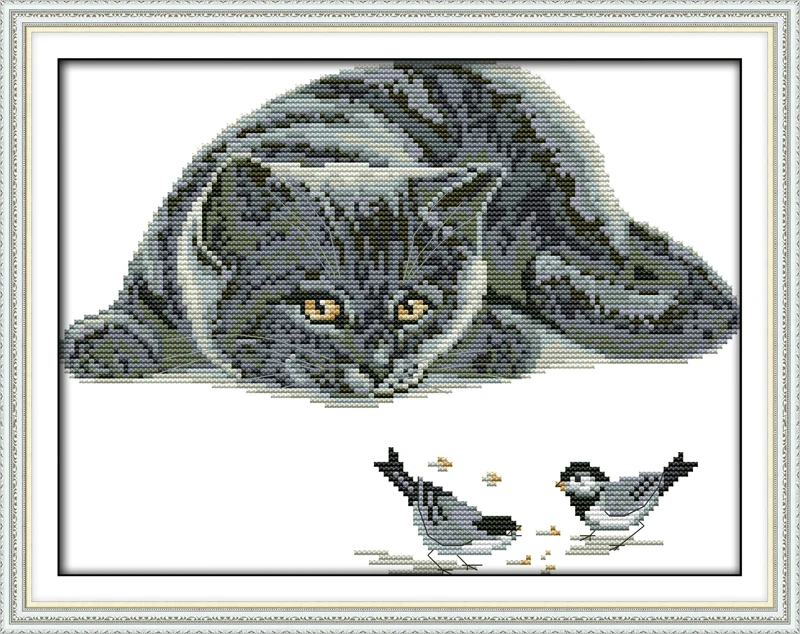 

The curious cat (2) cross stitch kit 14ct 11ct pre stamped canvas embroidery DIY handmade needlework
