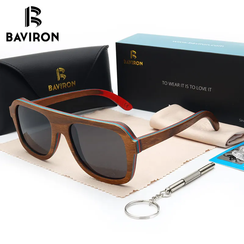 BAVIRON 100% настоящие деревянные солнцезащитные очки Многослойные цветные унисекс
