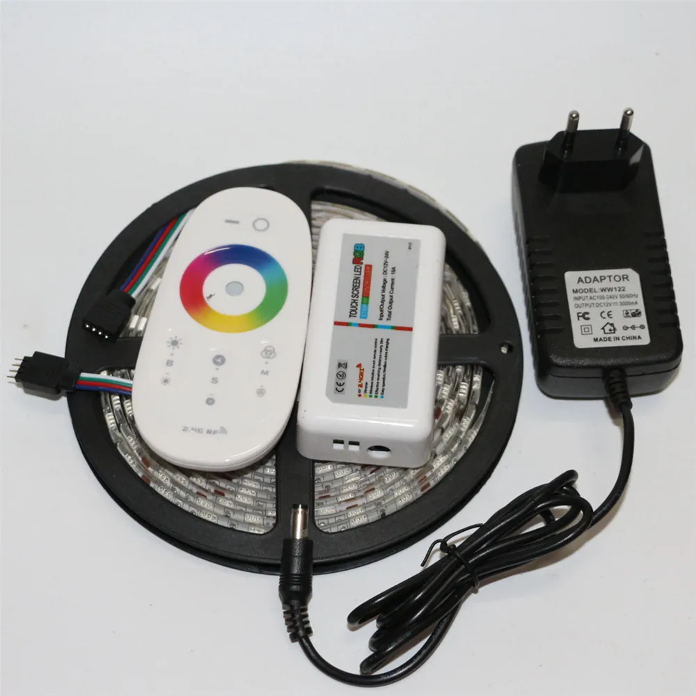 

5M/Roll RGB 5050 SMD LED Strip Light 300 Leds 12V 3A Power Supply Adapter EU US AU UK Plug Transformer 2.4G RF Remote Controller