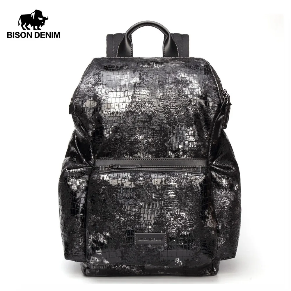 

BISON DENIM Fashion 14" Laptop Backpack Male Mochila Anti-theft School Bag for Teenager Leisure Travel Backpack Waterproof N2575