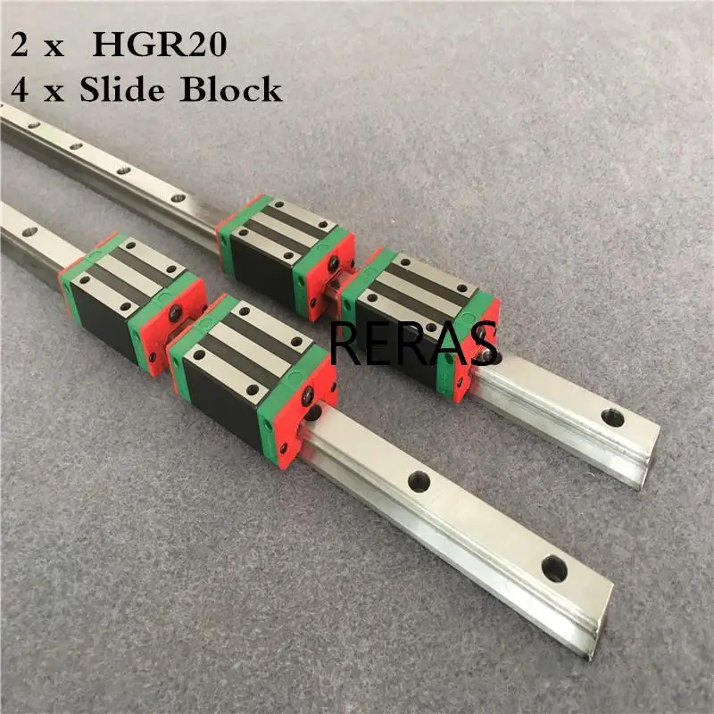 

2pcs HGR20 HGH20 Square Linear Guide Rail ANY LENGTH+4pc Slide Block Carriages HGH20CA/flang HGW20CC CNC Router Engraving