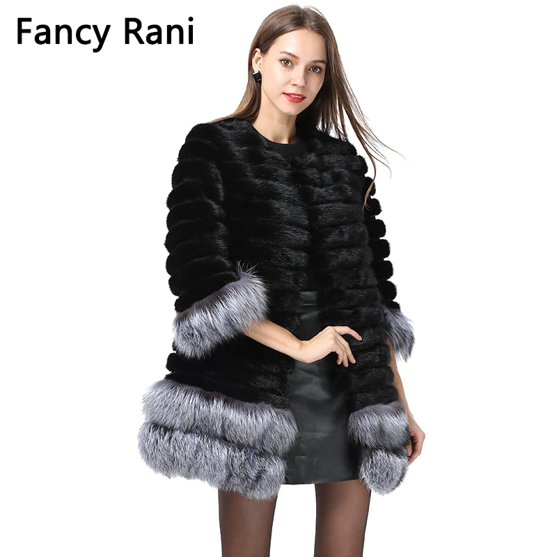 Perfect Women Winter Real Mink Fur Coat With Fox Fur Sleeve Cuff/Hem Thick Warm Natural Fur Jacket Coat Fashion Lady Fur Long Waistcoats 3