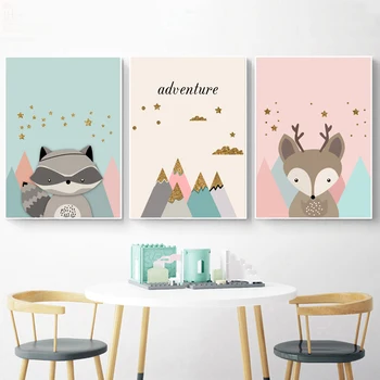 

Cartoon Fox Raccoon Adventure Quote Wall Art Canvas Painting Nordic Posters And Prints Animal Wall Pictures Baby Kids Room Decor