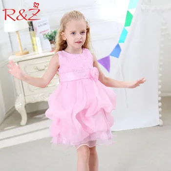 

R&Z Baby Girls Dress 2017 Summer Cotton Lac Flower Blet Tutu Party Princess Wedding O-neck Dress for Girls Kids Clothing Clothes
