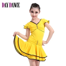 Новых Детей V-образным Вырезом Танцы Костюм Девушки Дети Латинской Сальса Бальные Rhinstone Платье